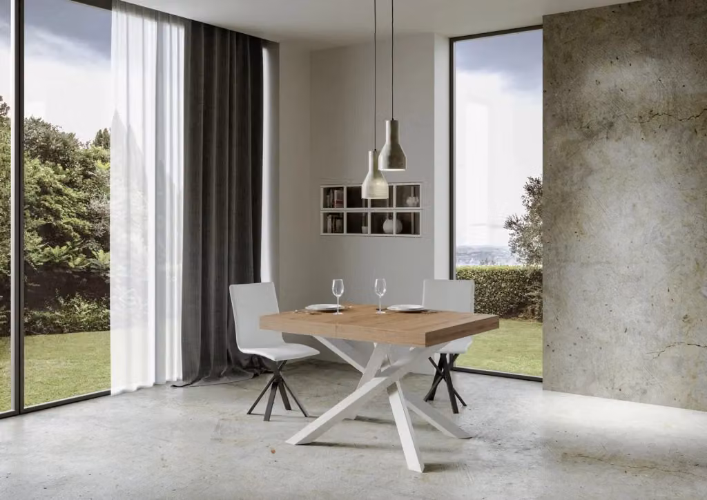 Tavolo allungabile moderno Itamoby in finitura quercia natura con telaio bianco L/P/H: 130 x 90 x 77 cm, estensibile fino a 234 cm – 2