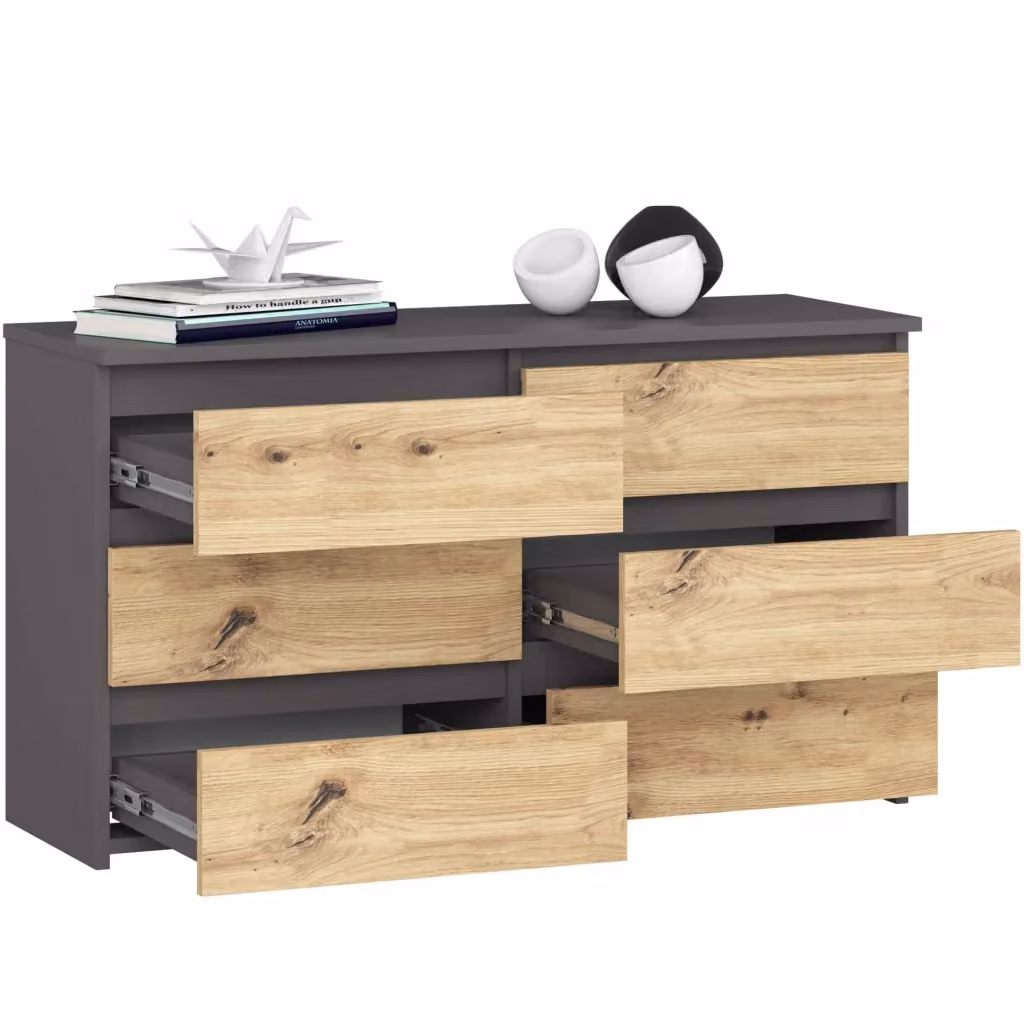 Cassettiera compatta AKORD CL100 Grigia Grafite con inserti in Quercia Artisan, L 100 cm, P 35 cm, H 57 cm – 2