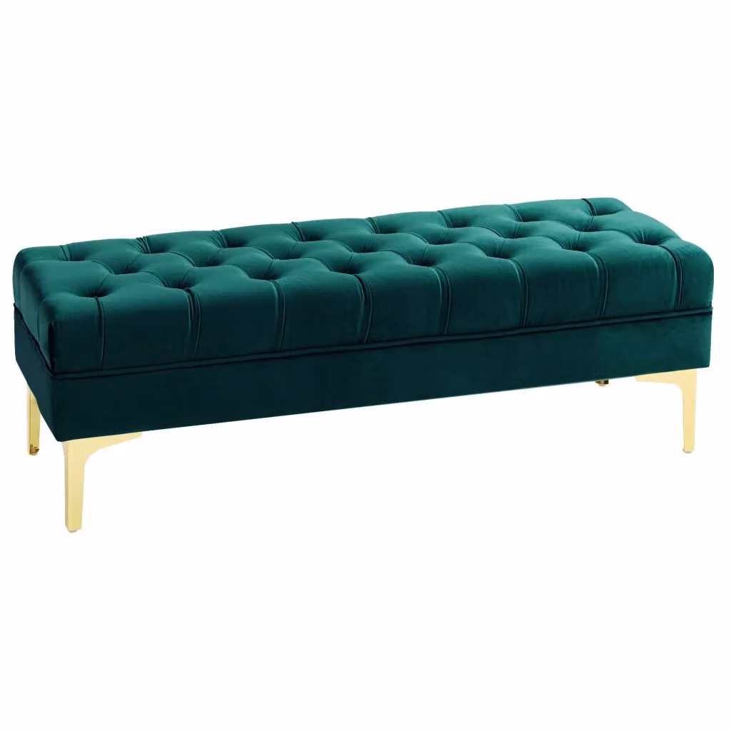 Panca con contenitore Xylo in tessuto effetto velluto verde scuro L: 118 cm, P: 45 cm, H: 42 cm – 2