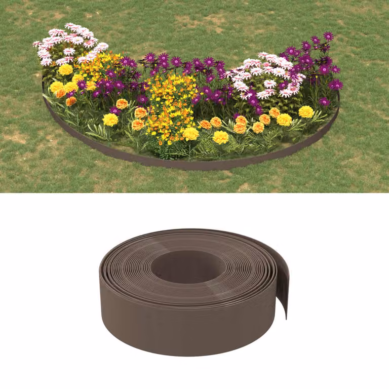 Set di 5 bordure da giardino vidaXL in polietilene marrone, Lunghezza: 10 m, Altezza: 15 cm