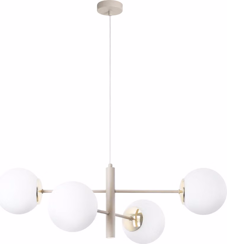 Lampada a sospensione Vicenza cashmere-oro a 4 luci con paralumi bianchi E14 – elegante lampada a sospensione per il soggiorno