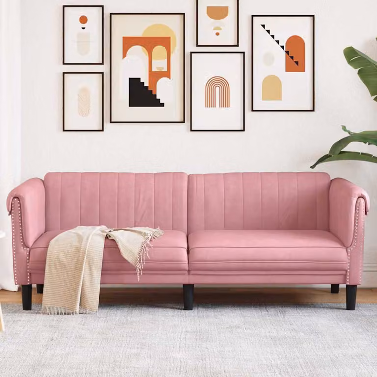 vidaXL Divano a 3 Posti Moderno in Velluto Rosa con Struttura in Legno e Schiuma L: 203 cm, P: 77 cm, H: 74 cm