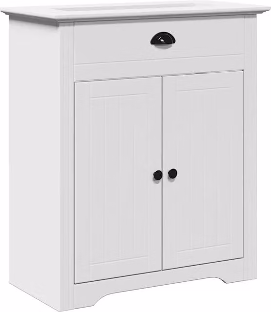 Mobile Lavabo da Bagno BODO Bianco in Legno di Pino con Ante a Battente, Design Rustico, L 70 cm x P 35 cm x H 80 cm