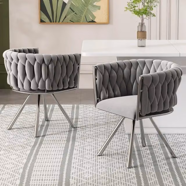 Set di 2 sedie da pranzo girevoli WISHDOR in velluto grigio con struttura in metallo argento e design moderno 360°