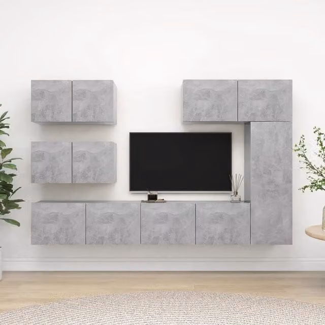 Set di Mobili Porta TV 6 pz-Credenza per TV Grigio Cemento in Legno Multistrato 713577