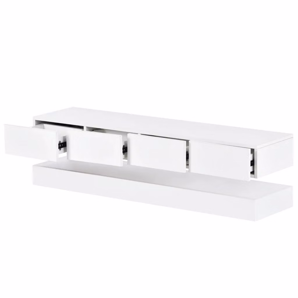 Mobile TV Minimal Bianco con LED, sospeso a parete, con 2 ante e 4 cassetti, L/P/H: 130 x 33 x 15 cm – 2