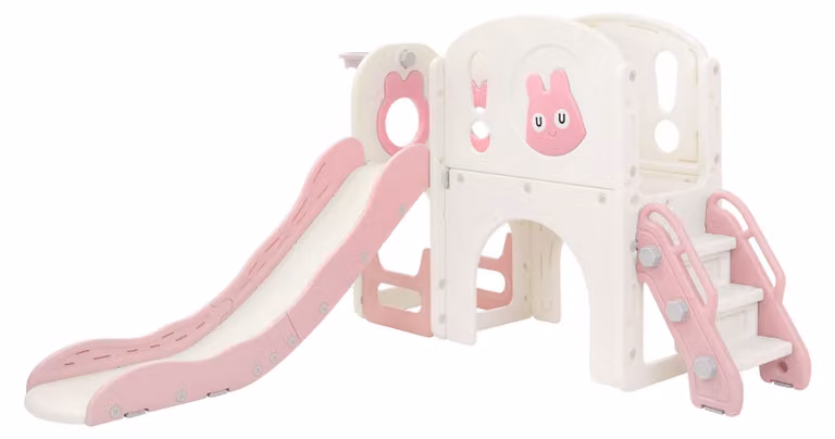 Joyz 5 in 1: scivolo per bambini con torre giochi, parco giochi per bambini con scivolo, scaletta, canestro da basket e struttura per arrampicata telescopica; set per interni/esterni per bambini piccoli