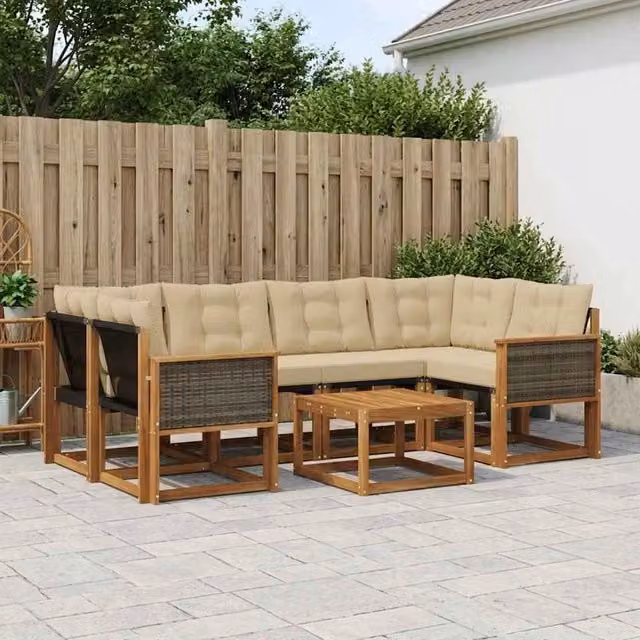 Set di divani da esterno 7 pz Naturale e Beige 3381805