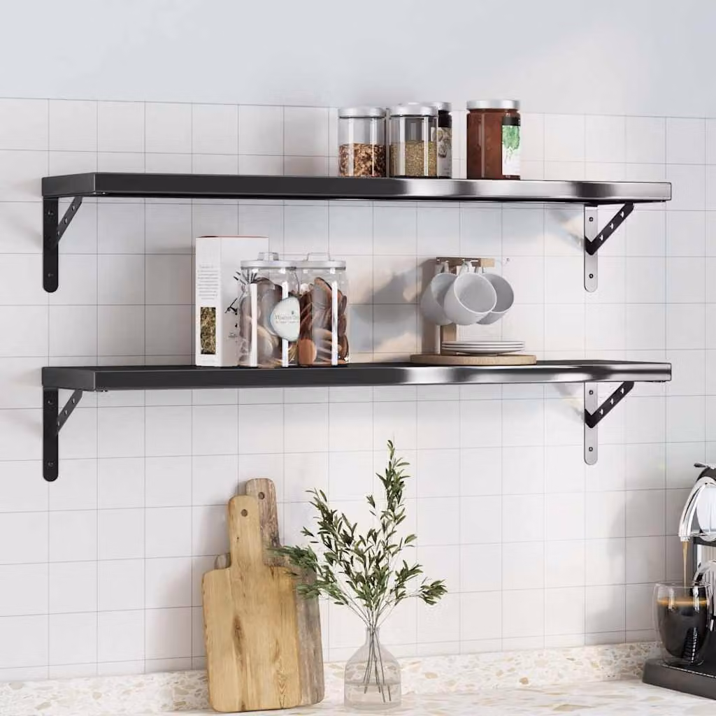 Set di 2 mensole a muro vidaXL in metallo nero opaco, L 100 x P 23,5 cm