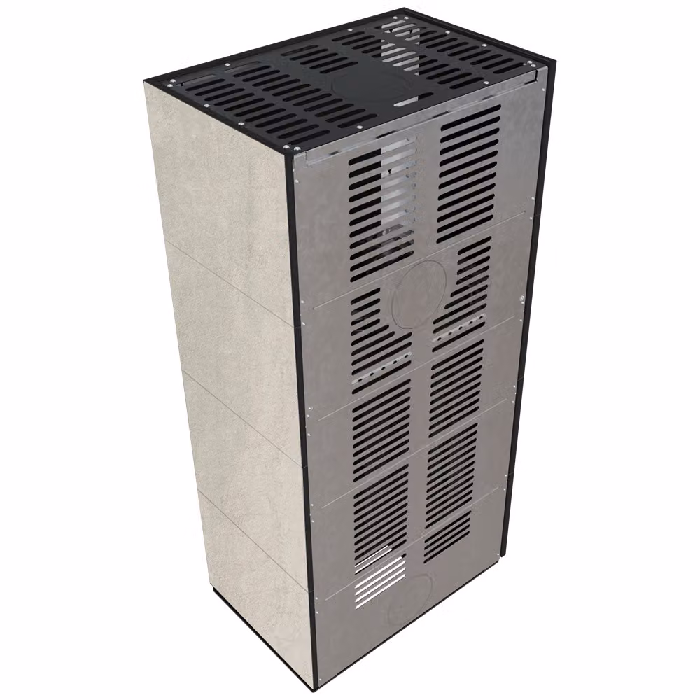 Kit camino KRATKI FLOKI BOX sinistro 8 kW Ø 160 sinterizzato al quarzo NATURALI PIETRA DI SAVOIA PERLA BOCCIARDATA rivestimento nero
