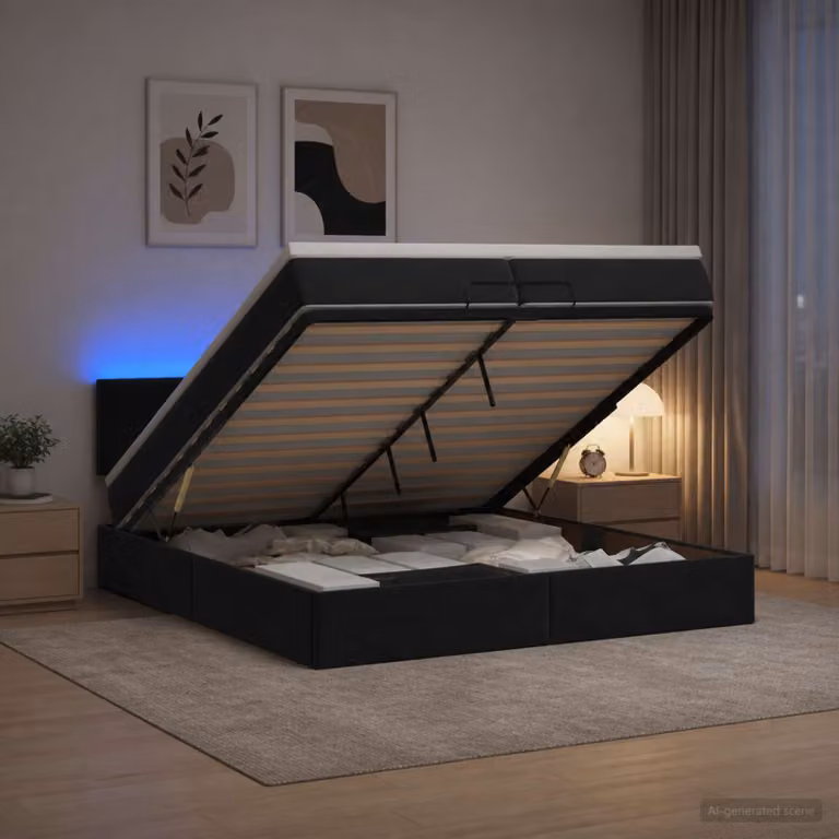 vidaXL Letto Ottomano con Materasso e LED Nero 200 x 200 cm Velluto