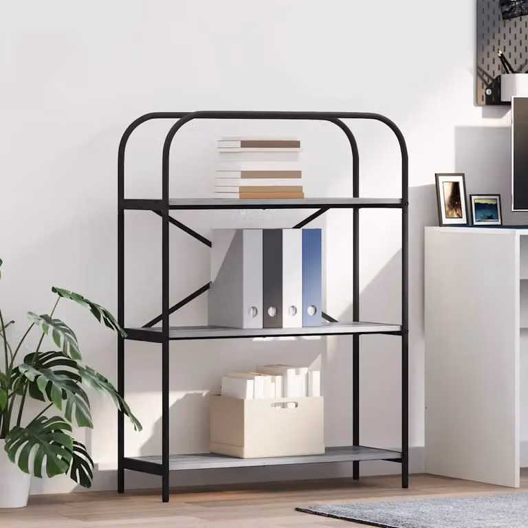 Libreria moderna vidaXL a 3 livelli in MDF e metallo, L 80 cm x P 30 cm x H 109 cm, disponibile in grigio o nero