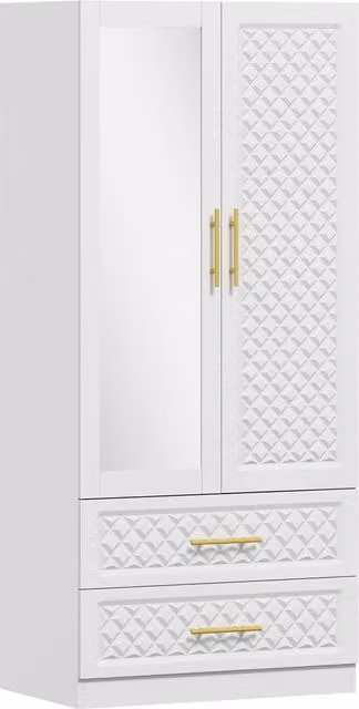 Armadio guardaroba HOMCOM con specchio, 2 ante con chiusura soft-close, 2 cassetti interni e barra appendiabiti, bianco, L 80 x P 50 x H 180 cm