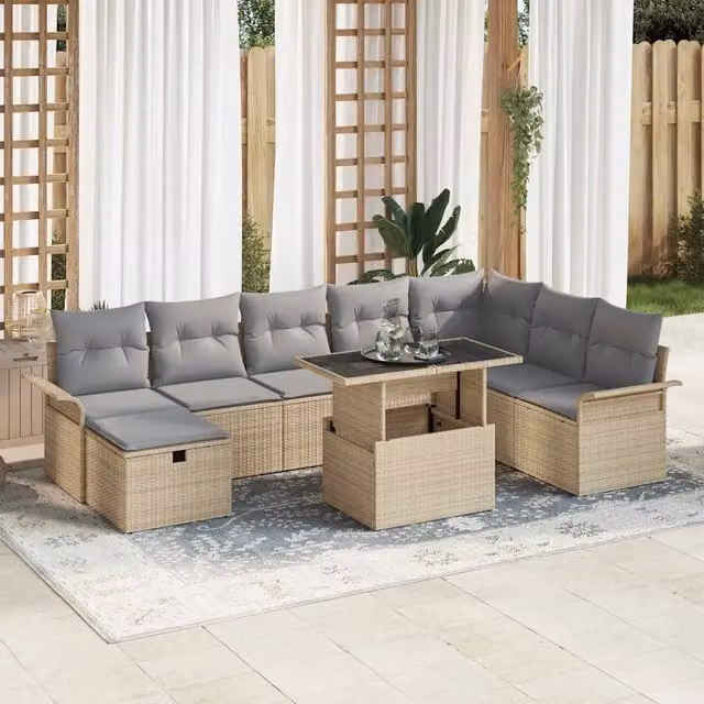 Set Divano da Giardino 9 pz Beige polyrattan 3359697