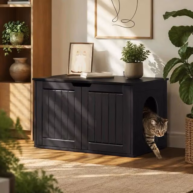 Casa Per Gatti Nero 85 X 55 X 50.5 Cm Legno Ingegnerizzato