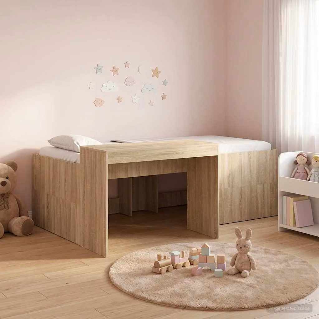 Letto alto per bambini con scrivania vidaXL in legno Rovere Sonoma L: 193,0 cm, P: 120,0 cm, H: 133,5 cm