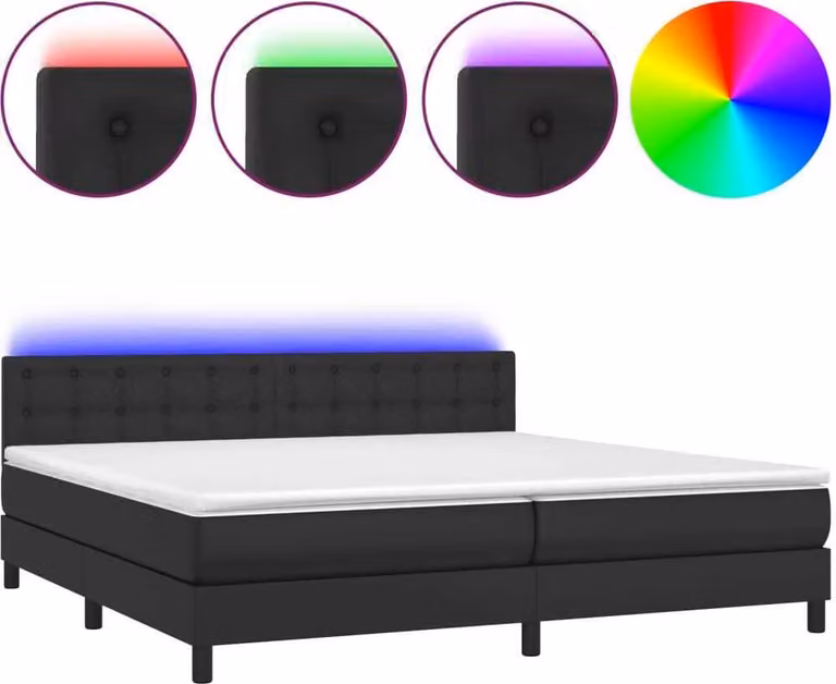 Giroletto a Molle con Materasso e LED Nero 200x200cm Pelle finta