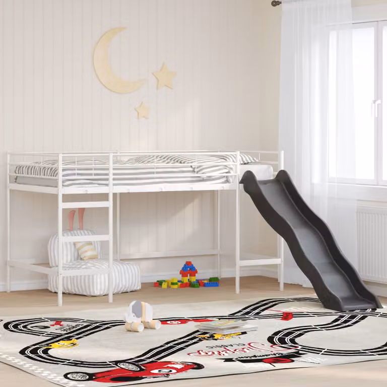 vidaXL Letto loft per bambini in metallo con scala, Bianco e Antracite, L/P/H: 200 x 80 x 116 cm