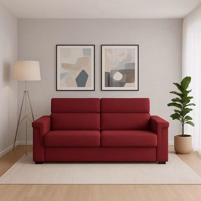 Divano 3 posti Cantu DMORA in tessuto rosso con coperture sfoderabili e struttura in legno, L: 225 cm, P: 95 cm, H: 45 cm – 1