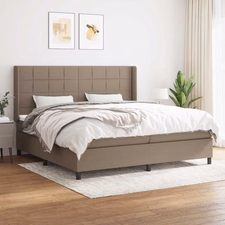 vidaXL Giroletto a Molle con Materasso Ibrido in Tessuto Beige e Bianco L/P/H: 200 x 200 x 128 cm