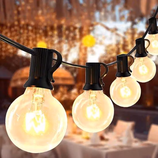 Ghirlanda luminosa da esterno impermeabile 95 m - 25 lampadine - 3 lampadine di ricambio - Ghirlanda luminosa a lampadine - Decorazioni da esterno - Giardino - Feste - Natale - Bianco caldo
