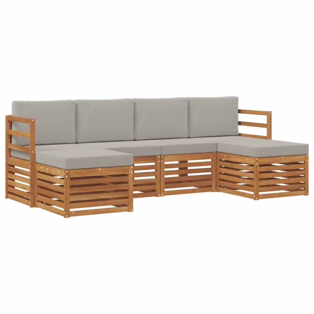 Set di divani da esterno a L con pouf vidaXL in legno di acacia, beige e grigio – 2