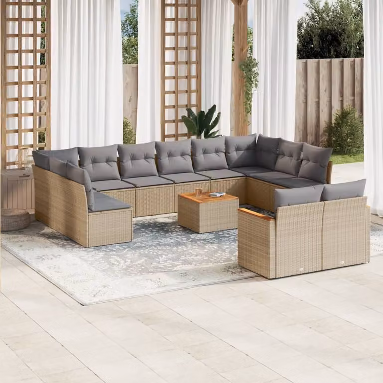 Maison Exclusive - Set Divano da Giardino 13 pz con Cuscini Beige Misto Polyrattan