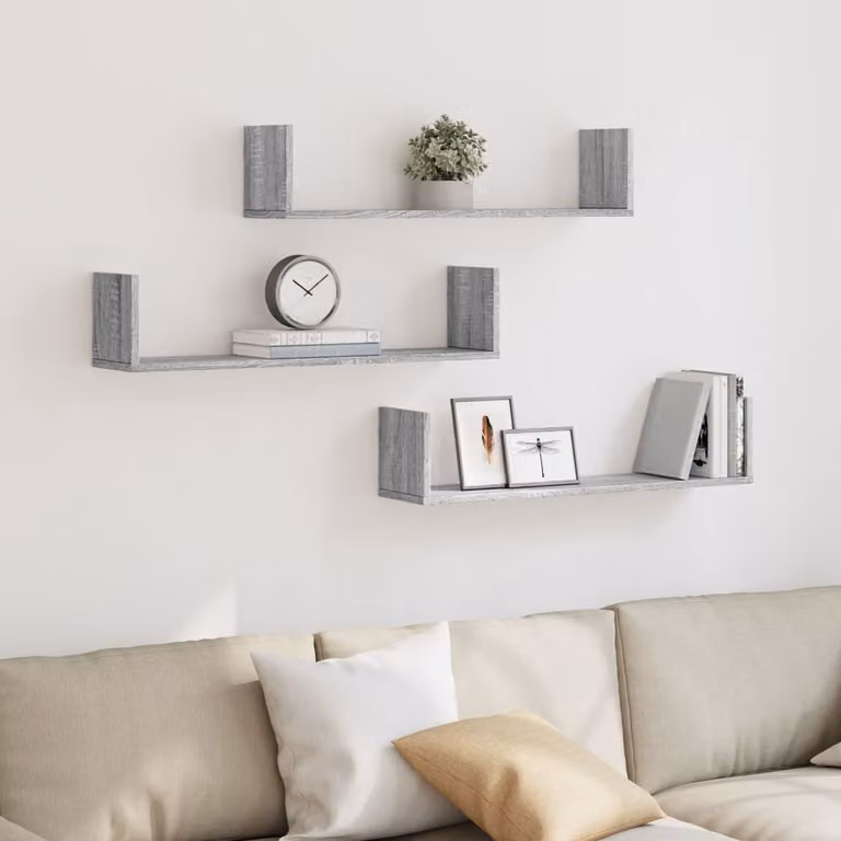 Set di 3 mensole a parete vidaXL in MDF Grigio, L: 80 cm, P: 18 cm, H: 18 cm