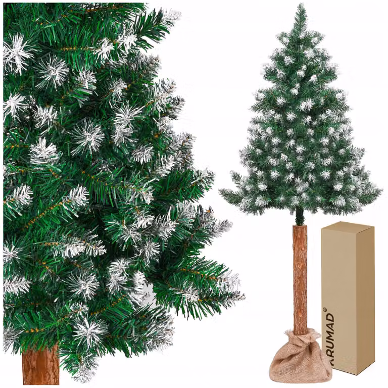 KRUMAD Albero di Natale artificiale su tronco 180 cm - aspetto a diamante con effetto neve, aghi realistici, supporto robusto