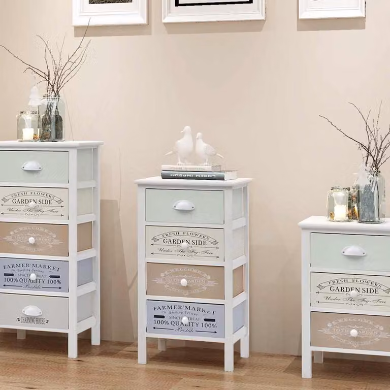 Mobile in stile francese vidaXL con 4 cassetti in legno bianco e multicolore