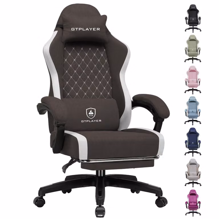 Sedia da gaming GTPLAYER: sedia ergonomica per PC in tessuto traspirante, sedia da scrivania girevole, ampia e alta, con poggiapiedi, marrone