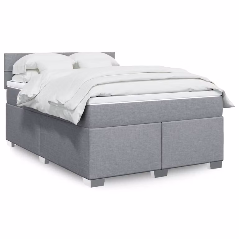 vidaXL Giroletto a Molle con Materasso Ibrido in Tessuto Grigio e Bianco L/P/H: 160 x 200 cm