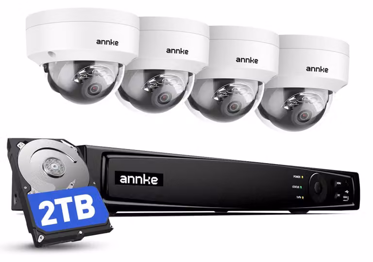 Kit di telecamere di sicurezza 4K PoE IP - Archiviazione su HDD da 2TB - Registratore a 8 canali - Bianco - Adatto per interni ed esterni