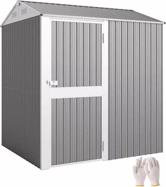 Casetta da Giardino Alta in Acciaio da 3.51m2 con Prese d'Aria e Porta Bloccabile, 209x177x236 cm, Argento