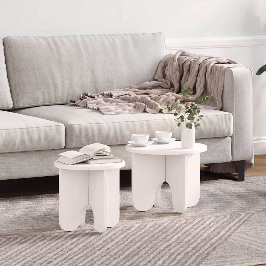 Maison Exclusive - Tavolino da caffè, 2 pezzi, bianco, 39,5 x 39,5 x 30 cm, legno massello di pino