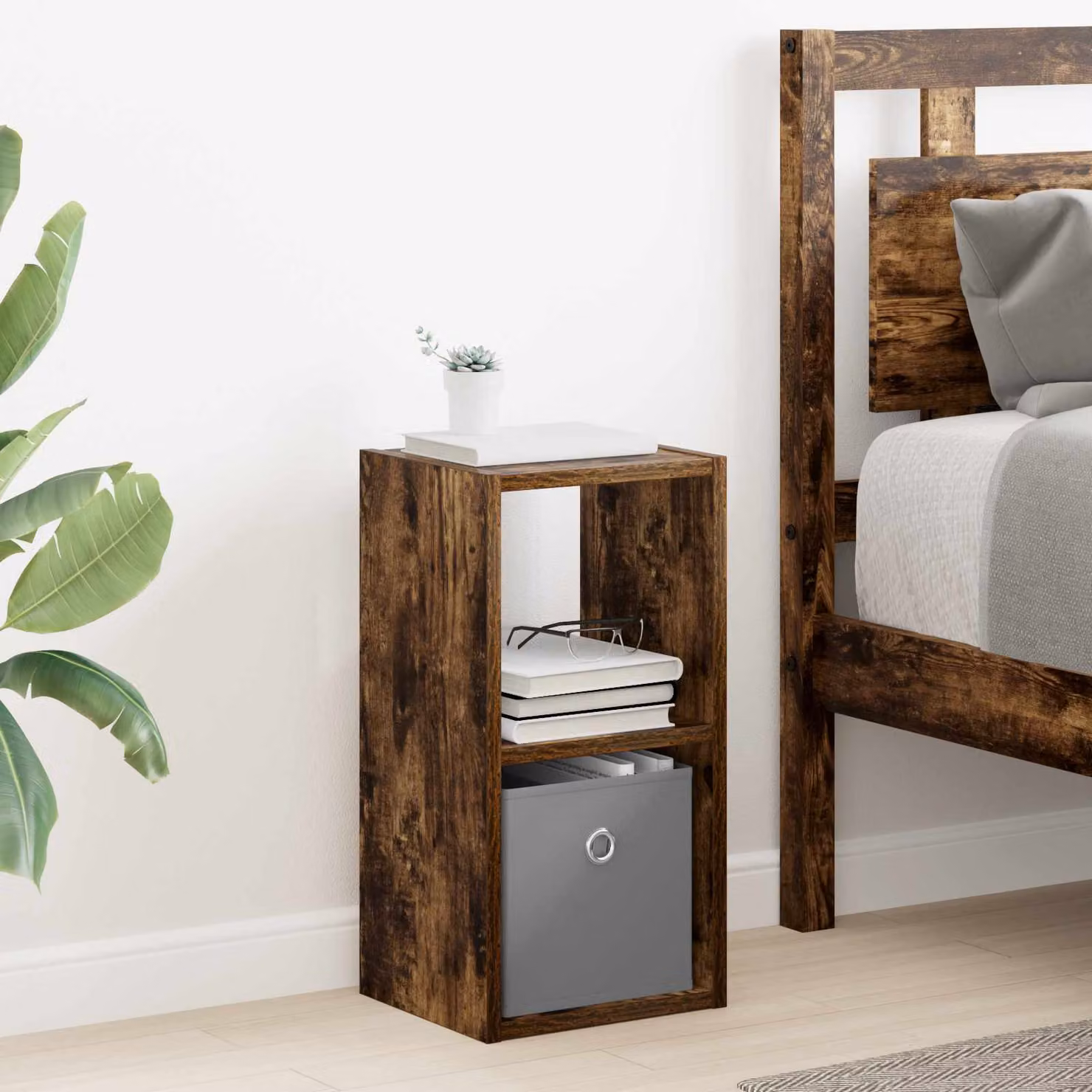Comodino vidaXL in legno ingegnerizzato Rovere Fumo, design moderno, L 25,5 cm x P 22 cm x H 49,5 cm