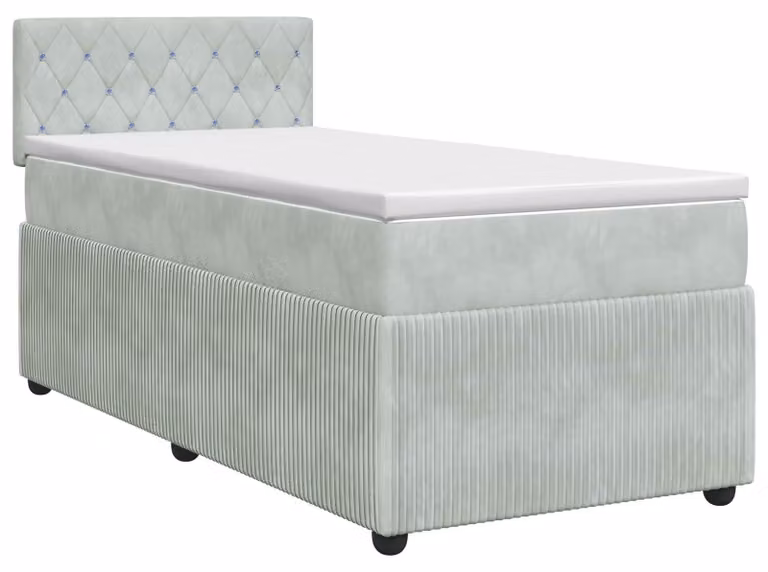 Letto a molle con materasso grigio chiaro 100 x 200 cm in velluto