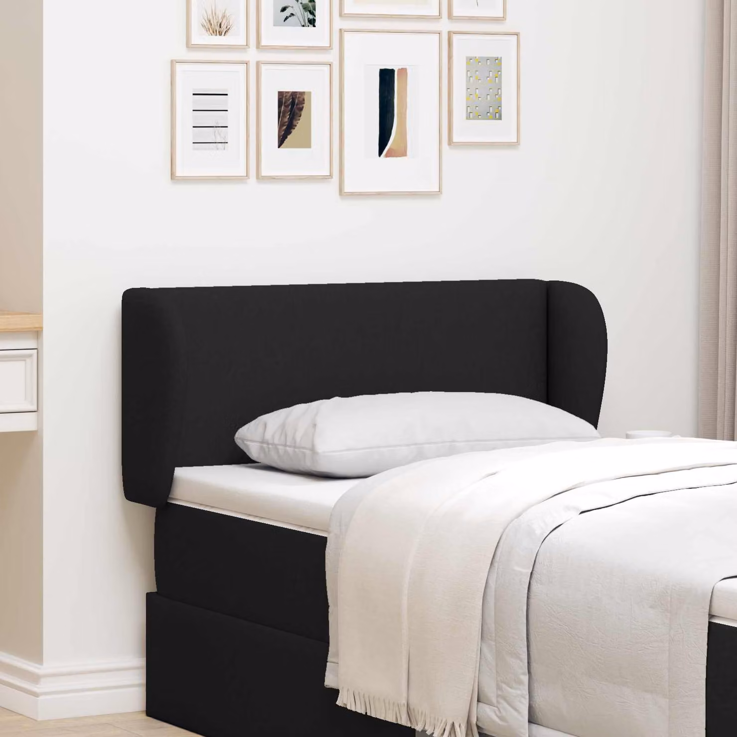 Testata del letto moderna vidaXL in tessuto nero con pannello imbottito e struttura in legno MDF