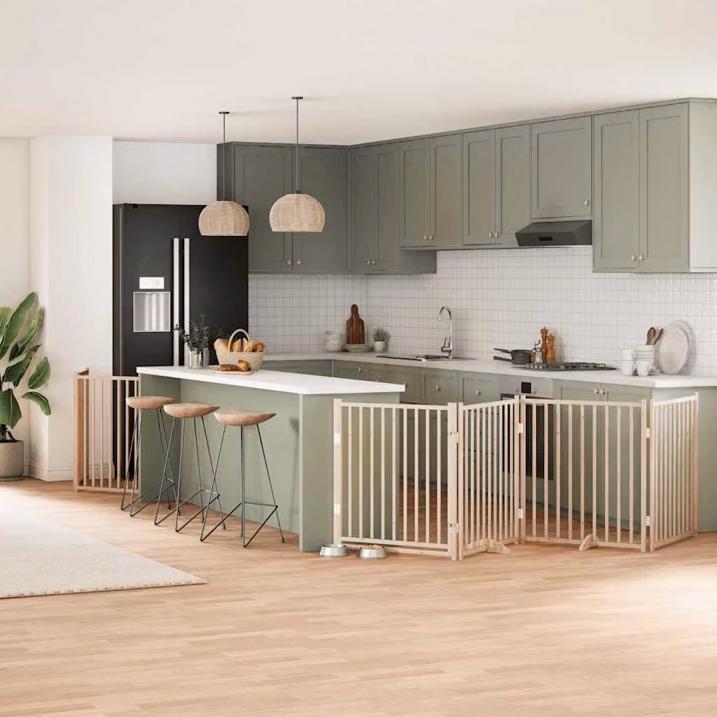 Cancello per cani pieghevole vidaXL in legno di pioppo con 10 pannelli, colore marrone o beige
