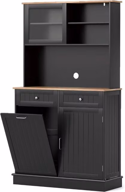 Armadio per rifiuti inclinato alto da cucina con pattumiera, Armadio per rifiuti doppio inclinazione piano gomma Nero
