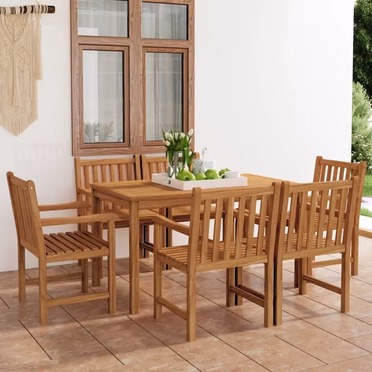 The Living Store 7 pezzi. Set da pranzo da giardino in legno massiccio teak