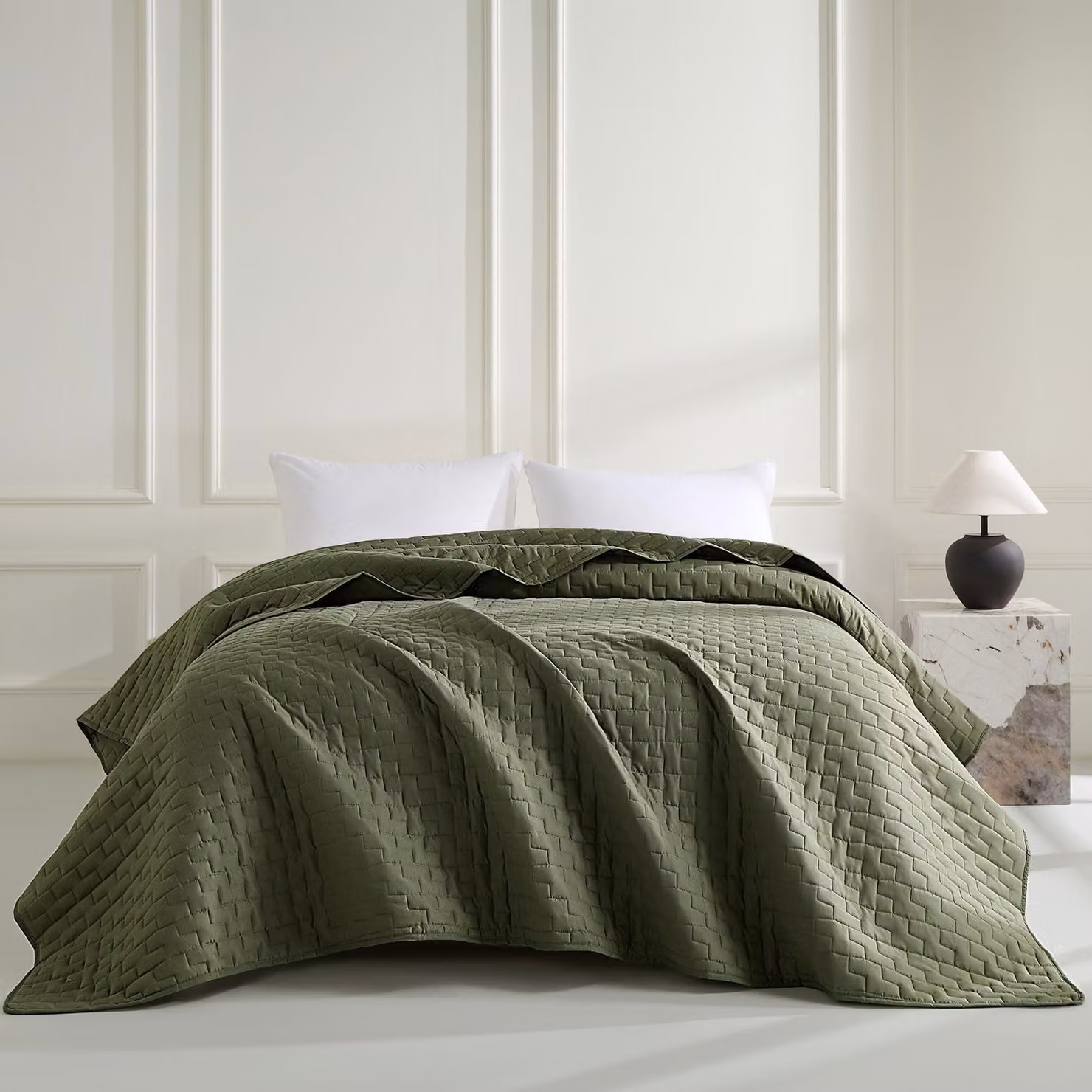 Copertura per letto verde oliva, 200 x 220 cm - Copertura moderna per letto e divano