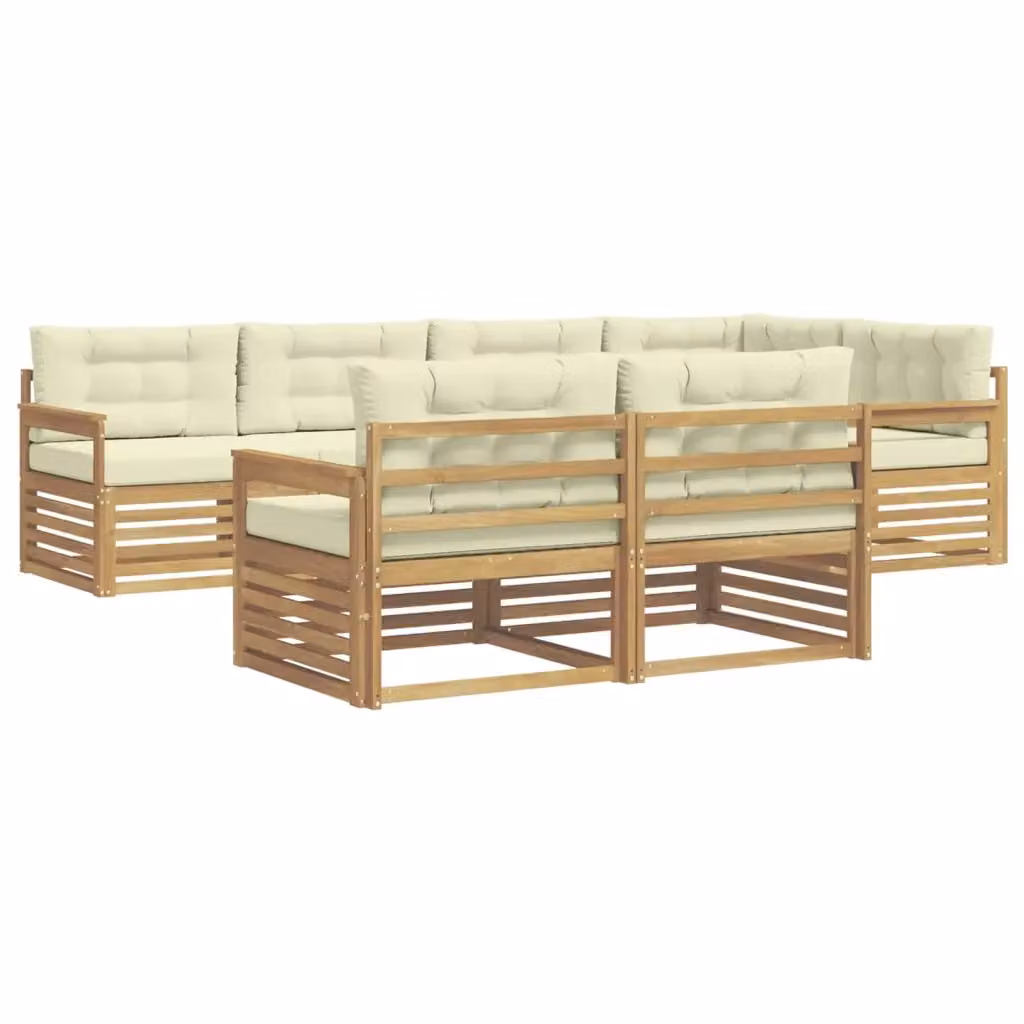 Set di divani da esterno a L vidaXL in legno di acacia con cuscini, Bianco e Beige – 2