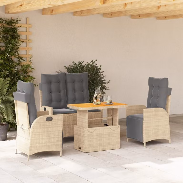Maison Exclusive - Set da pranzo da giardino 4 pezzi con cuscini in polyrattan beige