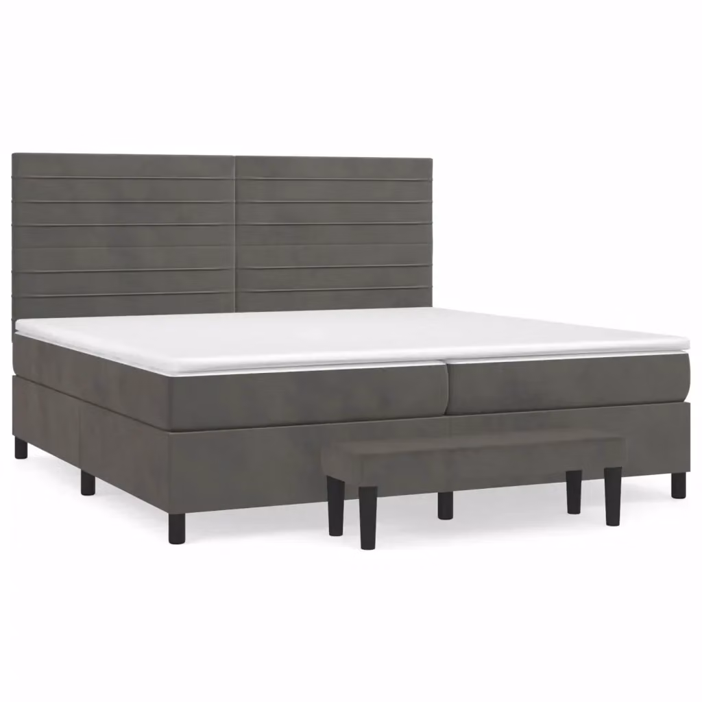 vidaXL Letto Ibrido con Giroletto a Molle e Materasso in Velluto Grigio, L/P/H: 200 x 200 x 128 cm – 2