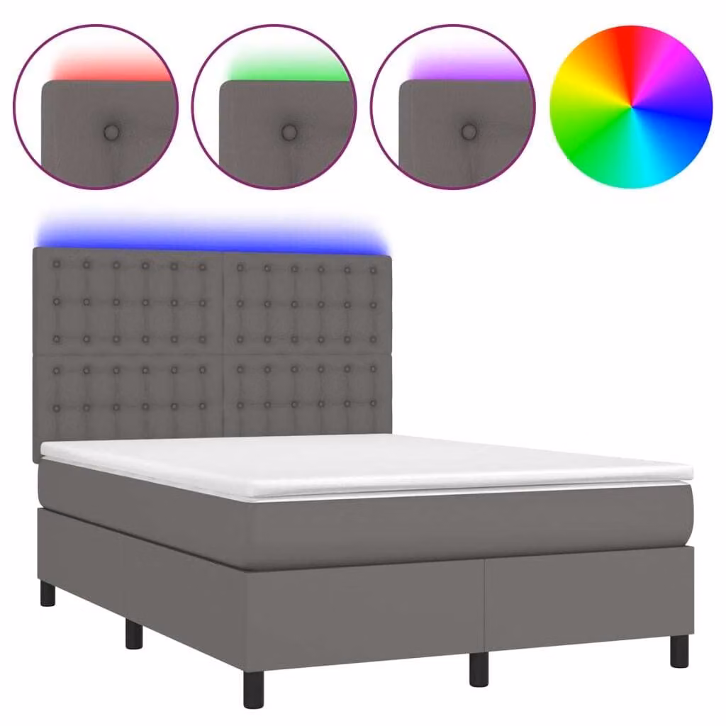 Giroletto Molle con Materasso e LED Grigio 140x200cm Pelle finta