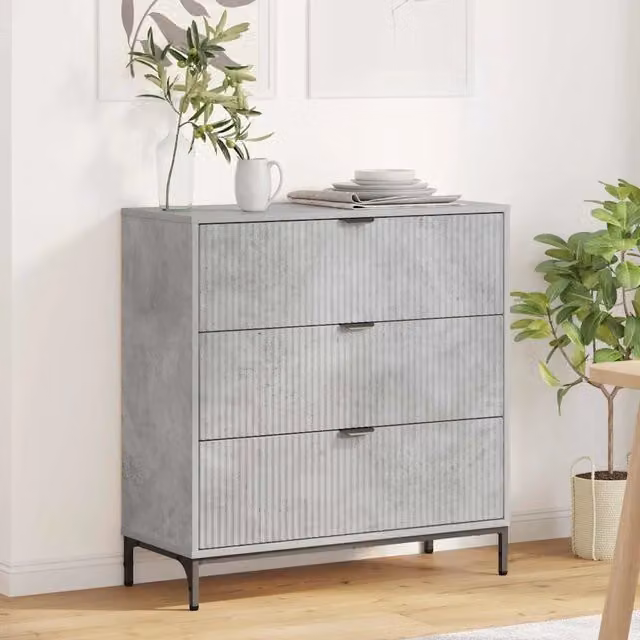 Credenza Buffet Armadio da Cucina vidaXL Grigio Cemento in Legno Multistrato L: 79.5 cm, P: 33 cm, H: 82 cm