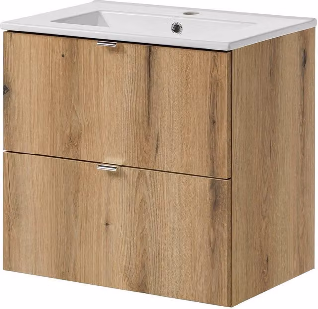 Mobiletto Sottolavabo NEWPORT a 2 Cassetti con Lavabo 60x57x39 cm - Effetto Rovere [en.casa]