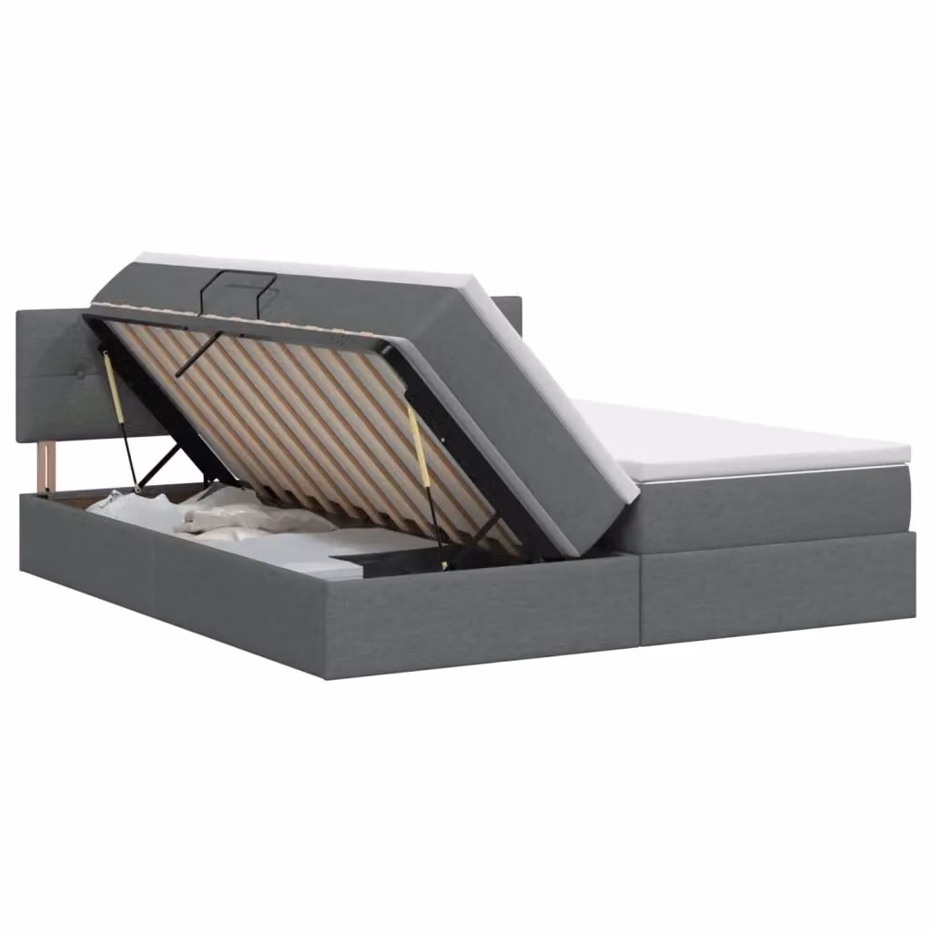 Letto con Contenitore Moderno vidaXL in Pelle Sintetica e Velluto Grigio e Bianco L/P/H: 200 x 200 x 88 cm – 2