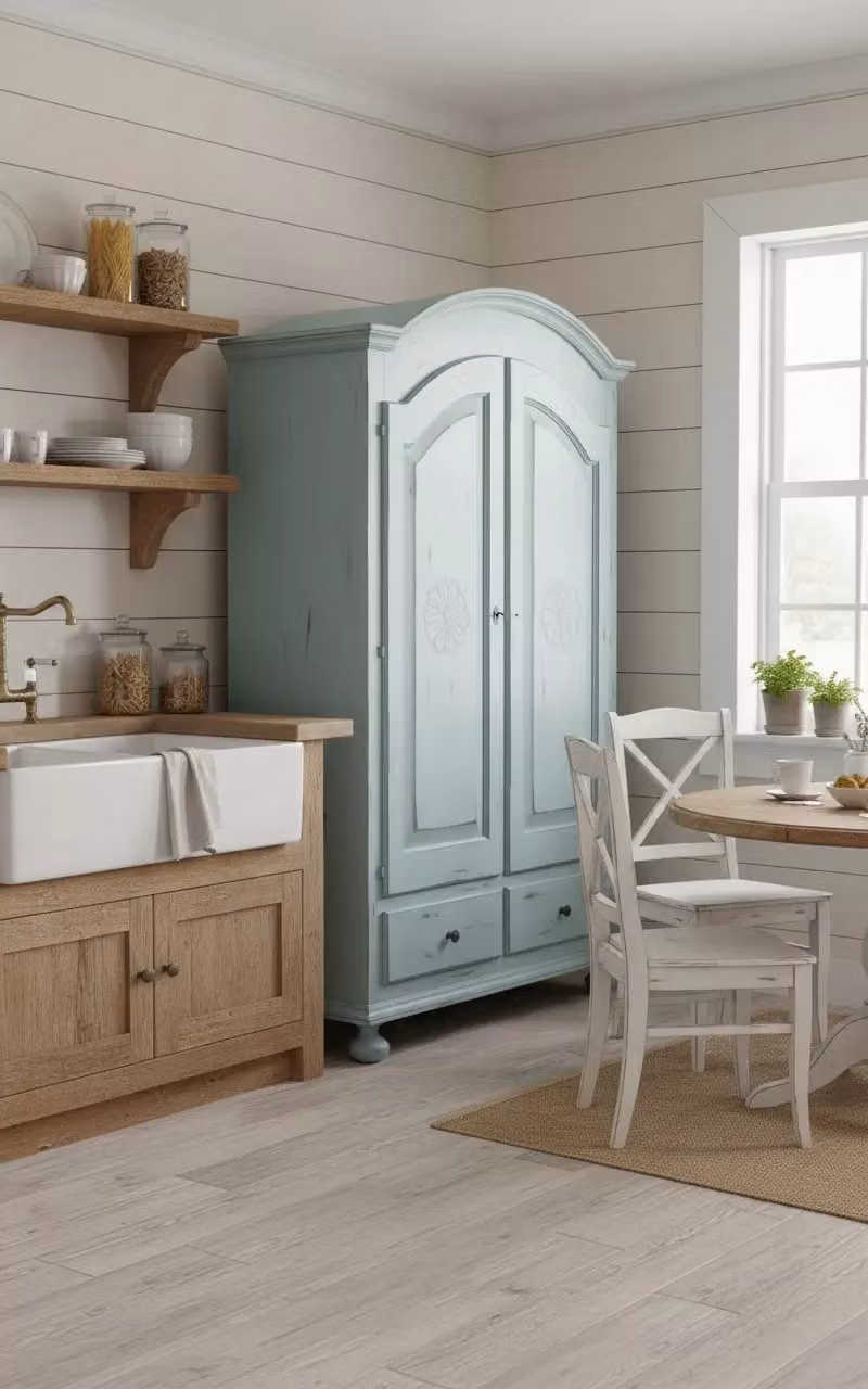 Armadio a 2 ante in stile shabby chic Mobili 2G in legno azzurro L: 125 cm, P: 61 cm, H: 200 cm – 3